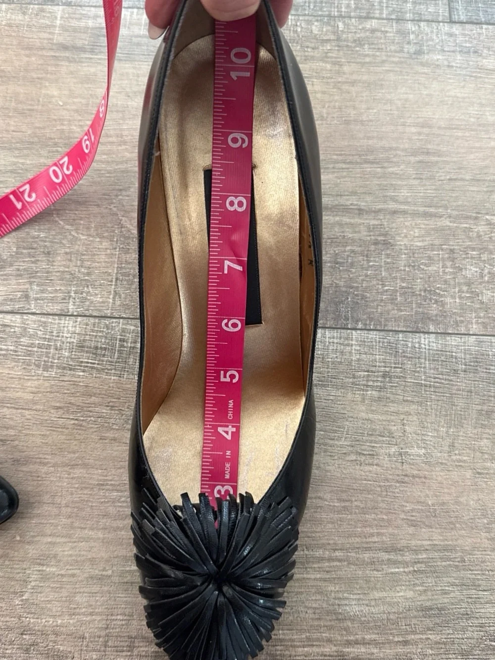Vintage Proxy Black Leather Fringe Pom Pom Heels 9.5
